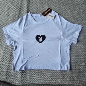 Playboy Crop Tee Women's S Heart‎ Bunny NWT
